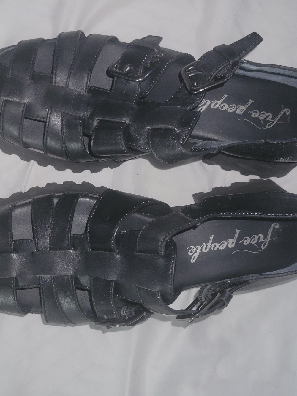 Free People Black Woven Leather Buckle Fisherman Sandals